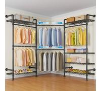 Timate L3 L Shape Heavy Duty Garment Rack, Expandable Industrial Pipe Wall Mounted Clothes Rack, Black