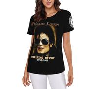 Timbaillery Michael King Jackson Tshirts Tops for Women Classcal Pop Icon T-Shirt Shorts Sleeves Print Graphic Hip Hop t-Shirts for Fans Gift X-Large