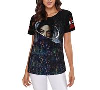 Timbaillery Michael King Jackson Tshirts Tops for Women Classcal Pop Icon T-Shirt Shorts Sleeves Print Graphic Hip Hop t-Shirts for Fans Gift Medium