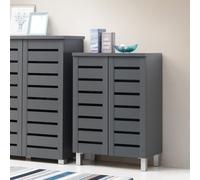 Timber Art Design 4 Tier Shoe Storage Cabinet 2 Door Cupboard Stand Rack Unit Dark Grey