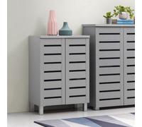 Timber Art Design 4 Tier Shoe Storage Cabinet 2 Door Cupboard Stand Rack Unit Light Grey