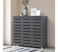 Timber Art Design 4Tier Shoe Storage Cabinet 3 Door Cupboard Stand Rack Unit Dark Grey