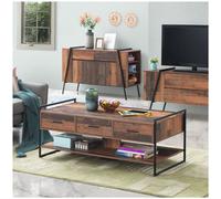 Timber Art Design Abbey Coffee Table With 3 Drawers Rustic Industrial Oak Effect Living Room