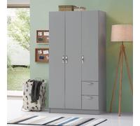 Essential 3 Door Double Wardrobe With Drawers Grey, Grey