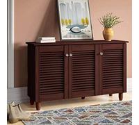 Timber Art Design Modern Shoe Storage Cabinet 3 Doors Footwear Stand Rack Unit Cupboard Dark Wenge