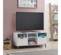 Timber Art Design Pulford Scandi Tv Unit Stand Cabinet 2 Drawer + Shelf White Media Cabinet