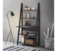 Timber Art Design Riva Ladder Bookcase With 5 Tier Shelves & Overhanging Desk Shelf In Black