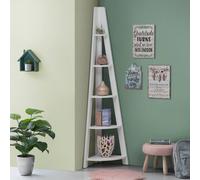 Timber Art Design Riva Scandinavian Retro 5 Tier Corner Ladder Bookcase Shelf Unit in White Timber Art Design White