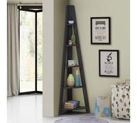 Timber Art Design Riva Scandinavian Retro Corner Ladder Bookcase Shelving Shelf Unit Black 5 Tier