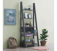 Timber Art Design Riva Scandinavian Retro Ladder Bookcase Shelving Shelf Unit Dark Grey 5 Tier