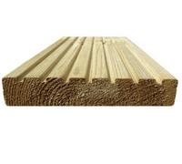 Timber Focus SertiWOOD Pine Deck Board Smooth One Side, Grooved On Reverse Pack Green Treated Uc3 Softwood Single Piece (L) 4.8M (W) 145mm (T) 28mm