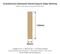 Timber Focus SertiWOOD Timber Focus Scandinavian Redwood Planed Square Edge Skirting Board 20 X 120mm X 2.7M Pack Of 10