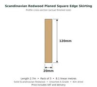 Timber Focus SertiWOOD Timber Focus Scandinavian Redwood Planed Square Edge Skirting Board 20 X 120mm X 2.7M Pack Of 3