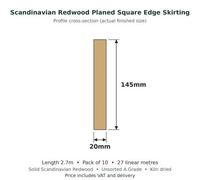 Timber Focus SertiWOOD Timber Focus Scandinavian Redwood Planed Square Edge Skirting Board 20 X 145mm X 2.7M Pack Of 10