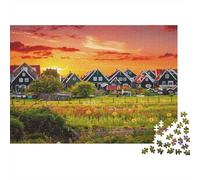Timber Houses Jigsaw Puzzles 1000Pc Recyclable Material Sunset Glow Senior Puzzles Impossible Hard Difficult Challenging Educational Game for Men 52x38cm/1000pcs