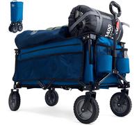 TIMBER RIDGE Festival Trolley on Wheels, 135L Folding Camping Wagon with Adjustable Handle & Cup Holder, Collapsible Beach Cart Foldable for Outdoor Garden Picnic Shopping 100KG Capacity, Blue