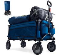 TIMBER RIDGE Festival Trolley on Wheels, 200L Folding Camping Wagon with Adjustable Handle & Cup Holder, Collapsible Beach Cart Foldable for Outdoor Garden Picnic Shopping 100KG Capacity, Blue