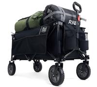 TIMBER RIDGE Festival Trolley on Wheels, 200L Folding Camping Wagon with Adjustable Handle & Cup Holder, Collapsible Beach Cart Foldable for Outdoor Garden Picnic Shopping 100KG Capacity, Black
