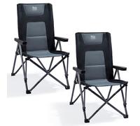TIMBER RIDGE Folding Camping Chairs for Adults 260kg Capacity, Oversized Foldable Padded Heavy Duty Garden Chair with Adjustable Backrest, Portable Beach outdoor Picnic Dining Recliner (Black-2PCS)