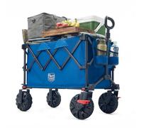 TIMBER RIDGE Folding Festival Trolley on Wheels 250L Foldable Camping Trolley with Brakes, Cup Holder & Adjustable Handle, 150kg Heavy Duty Beach Wagon Cart for Camping Shopping Outdoor Garden Picnic