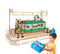 Timber Streetcar Construction - Vintage Urban Trolley Sculpture, Mechanical Puzzle Project Featuring Interlocking Panels, Stem Teaching Toy for Cognitive Training Artistic Interior Ornament