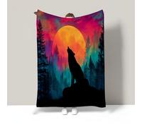 Timber Wolf Flannel Fleece Throw Blanket For Single Bed Soft Cozy Lightweight Psychedelic Moon Sky Print Bedding Microfiber Blankets For Bedroom Couch Sofa, 30"X40", Red And Green