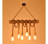 TIMBERINO Rope Ceiling Light Rustic Lighting - Retro Hemp Rope Pendant Lamp 6 Head Chandelier Bamboo E27 Light Fitting