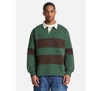 Timberland Contrast Collar Striped Rugby Sweatshirt Dark Green Mix