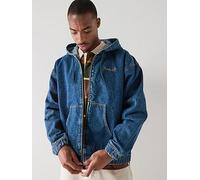 Timberland Full Zip Hooded Denim Bomber Jacket, Blue, Size Xl, Men Blue