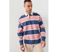 Timberland Long Sleeve Rugby Polo Shirt, Navy/Rose Pink, Size M, Men Navy/Rose Pink
