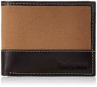 Timberland Men's Baseline Leather Canvas Wallet with Attached Flip Pocket, Khaki, One size