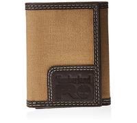 Timberland PRO Men's RFID Canvas Leather Trifold Wallet with Zippered Pocket, Khaki, One Size