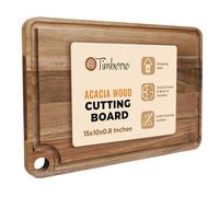 Timberro Acacia Wood Cutting Board - Solid Organic Wooden Meat Boards for Kitchen, Real Hardwood Chopping Butcher Block with Deep Juice Groove Well for Counter, Medium Countertop Blocks with Handle