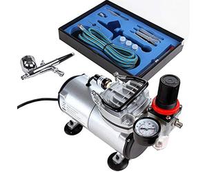 Timbertech Airbrush Kit with Air Compressor ABPST05 With Powerful Airflow and High Working Pressure for Hobbies Crafts Nail Art Tattoos Cake Decorating Cosmetics Auto-Motorcycle Graphics and so on