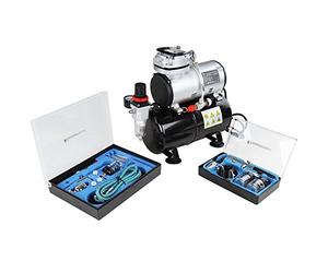 Timbertech Airbrush Kit with Compressor ABPST06 with Powerful 1/6 HP Airbrush Compressor with Tank and 2 Airbrush Gun Kits for Airbrush Painting Makeup Nail and Tattoo studios Hobby and so on