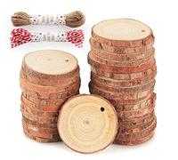 Timburst Wooden Discs, 30 Pieces, 4-5 cm Tree Slices, Pre-Drilled Holes, Wooden Plate, Round, Wooden Discs for Crafts, 20 m Ropes for Table Decoration, Decoration, Wedding, Centrepiece, Christmas