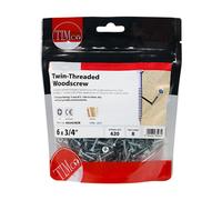 Timco 00634CWZB Twin-Thread Woodscrews - Pz - Double Countersunk - Zinc 6 X 3/4 TIMbag 620
