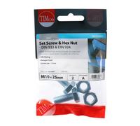 Hexagon Set Screws and Nuts Zinc Plated M10 25mm Pack of 2