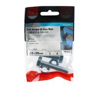 Hexagon Set Screws and Nuts Zinc Plated M10 50mm Pack of 2