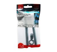 Hexagon Set Screws and Nuts Zinc Plated M12 100mm Pack of 2