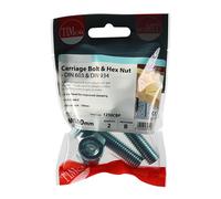 TIMCO Carriage Bolts & Hex Nuts Zinc - 1250CBP - Pack of 2- you get 9