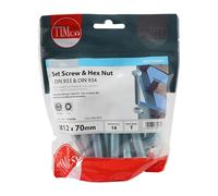 Timco 1270SNZB Set Screws & Hex Nuts - Grade 8.8 - Zinc M12 X 70 TIMbag 14
