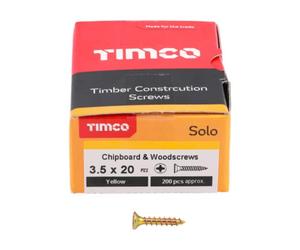 TIMCO 35020SOLOC PZ2 CSK ZYP Solo Woodscrew 3.5 x 20 - Yellow (Box of 200) Yellow Passivated