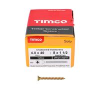 Timco 4.0 x 40mm Solo Chipboard & Woodscrews - Pz - Double Countersunk - Yellow - Box of 200 40040SOLOC