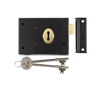 Rim Surface Mounted Deadlock Traditional Reversible 4x3 inch Suits Timber Doors Gates and Outbuildings Black Inc Fixings