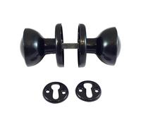 Rim and Mortice Door Knobs for Rimlocks with 2 Keyhole Escutcheons Black Plastic- 1 Set [2 knobs 2 Keyholes Spindle and Fixings]