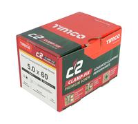 Timco 5.0 x 60mm C2 Clamp-Fix - Tx - Double Countersunk With Ribs - Twin-Cut - Yellow - Box of 200 50060C2C