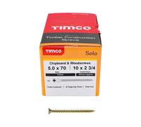 Timco 5.0 x 70mm Solo Chipboard & Woodscrews - Pz - Double Countersunk - Yellow - Box of 200 50070SOLOC