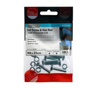 Timco 625SNZP Set Screws & Hex Nuts - Grade 8.8 - Zinc M6 X 25 TIMpac 6