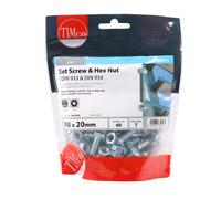 TIMCO BZP Hex Set and Nut - M8 x 20 - Zinc - Bag of 60